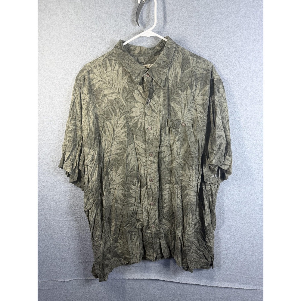 Batik Bay Shirt Mens 2XL Green Floral Short Sleeve Button Up Hawaiian Tropical